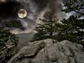 Full Moon behind Wispy Clouds at Hanging Rock State Park