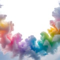 Wispy pastel rainbow colored smoke clouds forming a circular frame against vactor white background Royalty Free Stock Photo