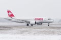 Wiss Air Bombardier CSeries CS300 landing at Vaclav Havel Airport Prague Royalty Free Stock Photo