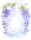 Wisteria Branch Watercolor Flowers Illustration Hand Painted