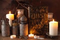Witch apothecary jars magic potions book halloween decoration