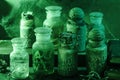 Witch apothecary jars magic potions halloween decoration Royalty Free Stock Photo