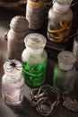 Witch apothecary jars magic potions halloween decoration Royalty Free Stock Photo