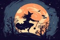 witch backdrop of the moon and stars Halloween Royalty Free Stock Photo