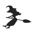 Witch black silhouette icon. Character on the broom