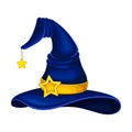 Witch Blue Pointed Hat with Belt and Wide Brim Vector Illustration