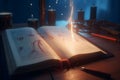 Witch book of magic. Neural network AI generated