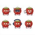 Witch bowl cauldron cartoon character are playing games with various cute emoticons