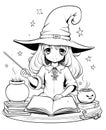 Witch brews a potion outline design. Generative ai