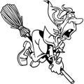 Witch on Broom Cartoon Design Vector Clipart