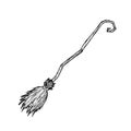 Witch broom. Vector. Isolated object on white. Hand-drawn style. Royalty Free Stock Photo