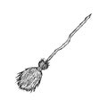 Witch broom. Vector. Isolated object on white. Hand-drawn style Royalty Free Stock Photo