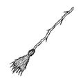 Witch broom. Vector. Isolated object on white. Hand-drawn style Royalty Free Stock Photo