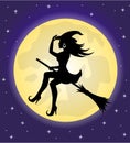 Witch on a broomstick on the background of the moon