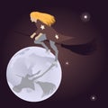 Witch on a broomstick flying halloween holiday moon in the starry sky Royalty Free Stock Photo