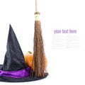 Witch broomstick and hat Royalty Free Stock Photo