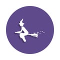 witch on a broomstick icon in badge style. One of Magic collection icon can be used for UI, UX