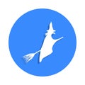 witch on a broomstick icon in badge style. One of tales collection icon can be used for UI, UX