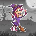 Witch cartoon character. Halloween sticker. Halloween monster. Vector holiday illustration for stickers Royalty Free Stock Photo