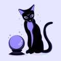 Witch cat purple and magic ball for Halloween Royalty Free Stock Photo