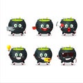 Witch cauldron cartoon character with various types of business emoticons Royalty Free Stock Photo