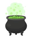 Witch cauldron with green potion. Cartoon style Royalty Free Stock Photo