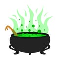 Witch cauldron, Halloween magic pot with green potion. Royalty Free Stock Photo