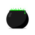 Witch cauldron with magic green potion. Witch pot. Traditional Halloween symbol. Icon logo design Flat style. Royalty Free Stock Photo
