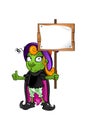 Witch Character - thumbs up holding wooden sign