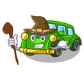 Witch classic car in the shape mascot