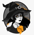 Witch in a classic hat with flowing hair