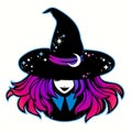 Witch with colorful hair and black hat Royalty Free Stock Photo