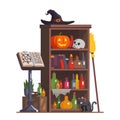 Witch cupboard with witch hat, Halloween pumpkin Royalty Free Stock Photo