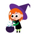 Witch . Cute halloween cartoon character . Vector