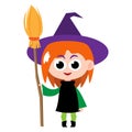 Witch . Cute halloween cartoon character . Vector