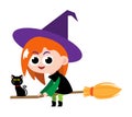 Witch . Cute halloween cartoon character . Vector