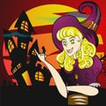 Witch  and  dark castle vector image for halloween content Royalty Free Stock Photo