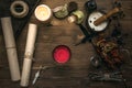 Witch doctor. Shaman. Witchcraft. Magic table. Alternative medicine. Royalty Free Stock Photo