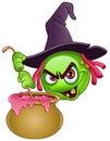 Witch emoticon with cauldron Royalty Free Stock Photo