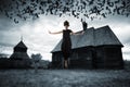 Witch floating in the air. Royalty Free Stock Photo