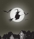 Witch flying on besom