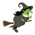 Witch flying on a broom cartoon