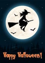 Witch Flying On A Broom Halloween Greetings Card