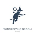 witch flying broom icon in trendy design style. witch flying broom icon isolated on white background. witch flying broom vector Royalty Free Stock Photo