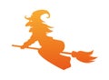 Witch flying in broom orange silhouette icon