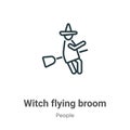 Witch flying broom outline vector icon. Thin line black witch flying broom icon, flat vector simple element illustration from Royalty Free Stock Photo