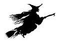 Witch flying on a broomstick.Halloween silhouette on white background vector Royalty Free Stock Photo