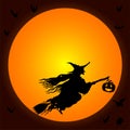 Witch flying on a broomstick.Halloween silhouette on white background vector Royalty Free Stock Photo