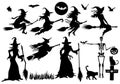 Witch flying on a broomstick.Halloween silhouette on white background vector Royalty Free Stock Photo