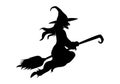 Witch flying on a broomstick.Halloween silhouette on white background vector Royalty Free Stock Photo